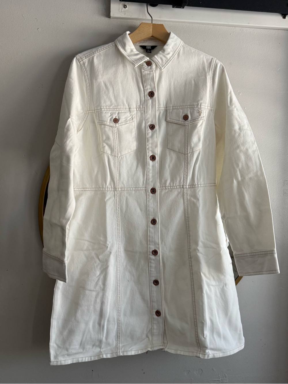 Frye Off-White Button-Front Longline Denim Dress size L